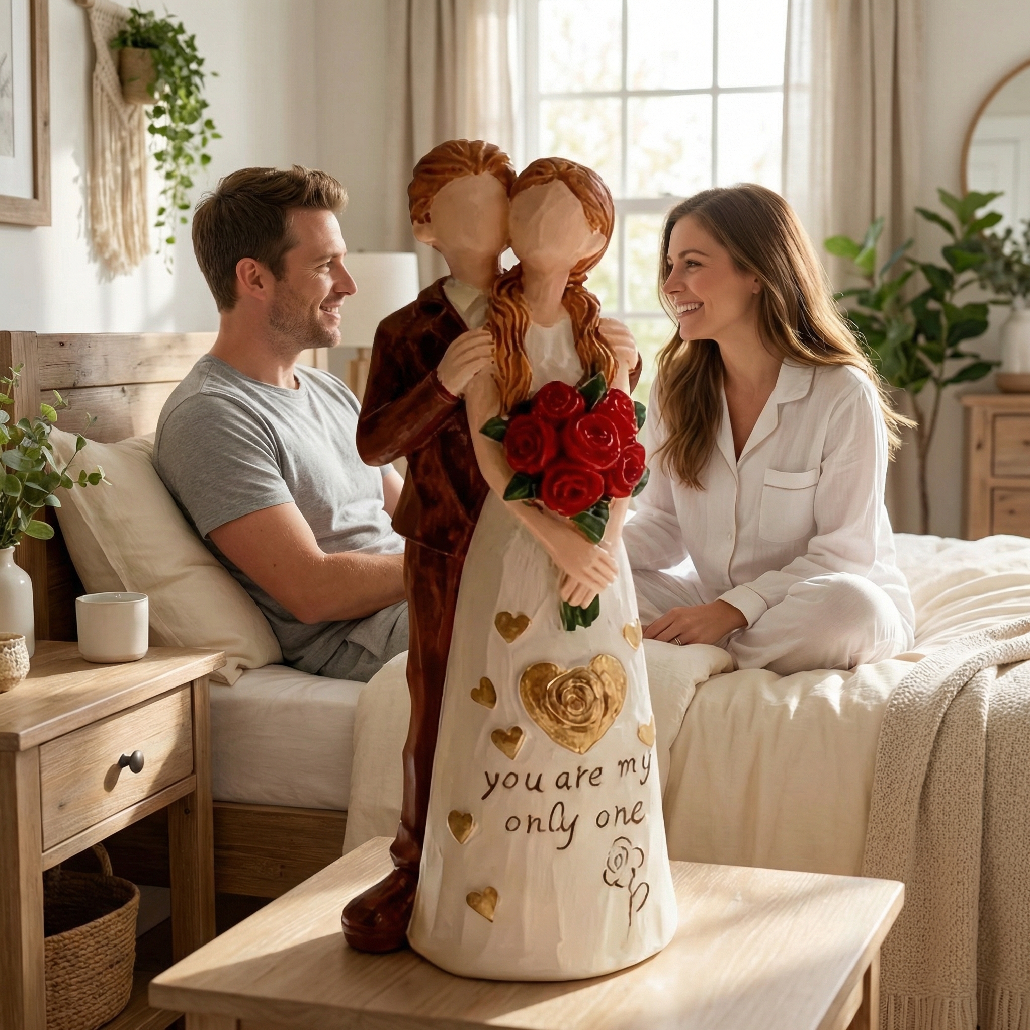 Valentine'S Day Sculpted Hand-Painted Romantic Couple Figurine