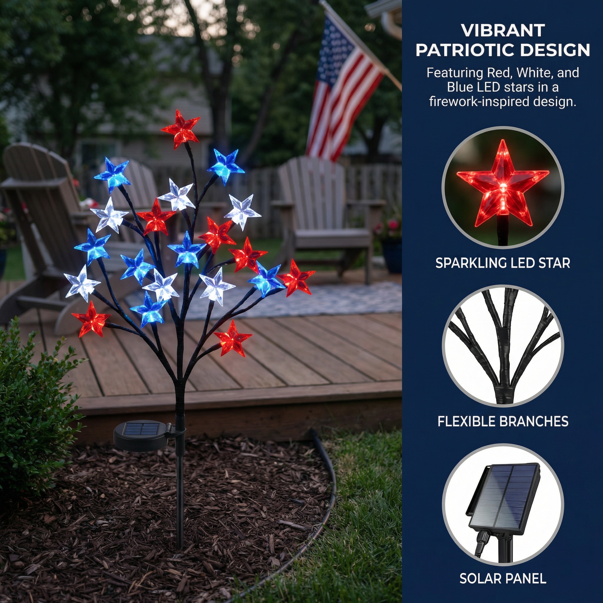 Solar Patriotic Star Lights for Outdoor Decor