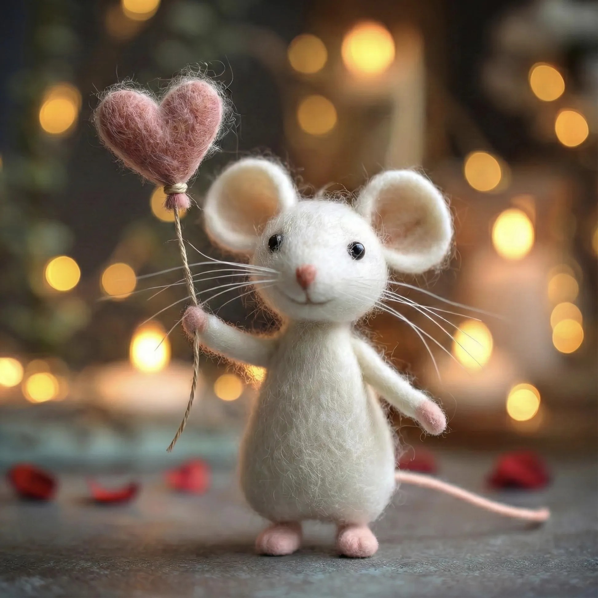 Handmade Needle Felted Mouse ,Valentine's Day Gift