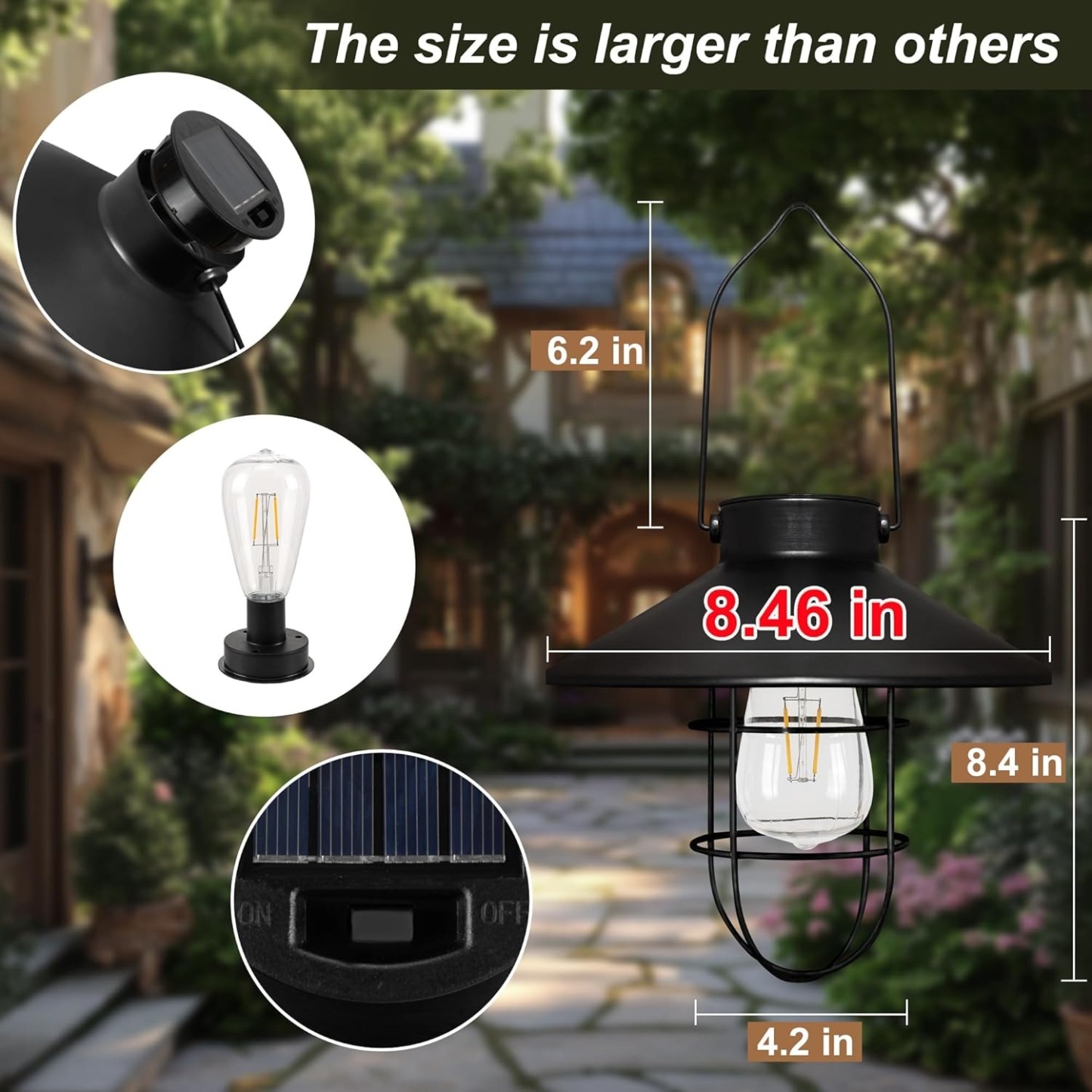 Vintage Metal Waterproof Solar Lantern Light with Warm White