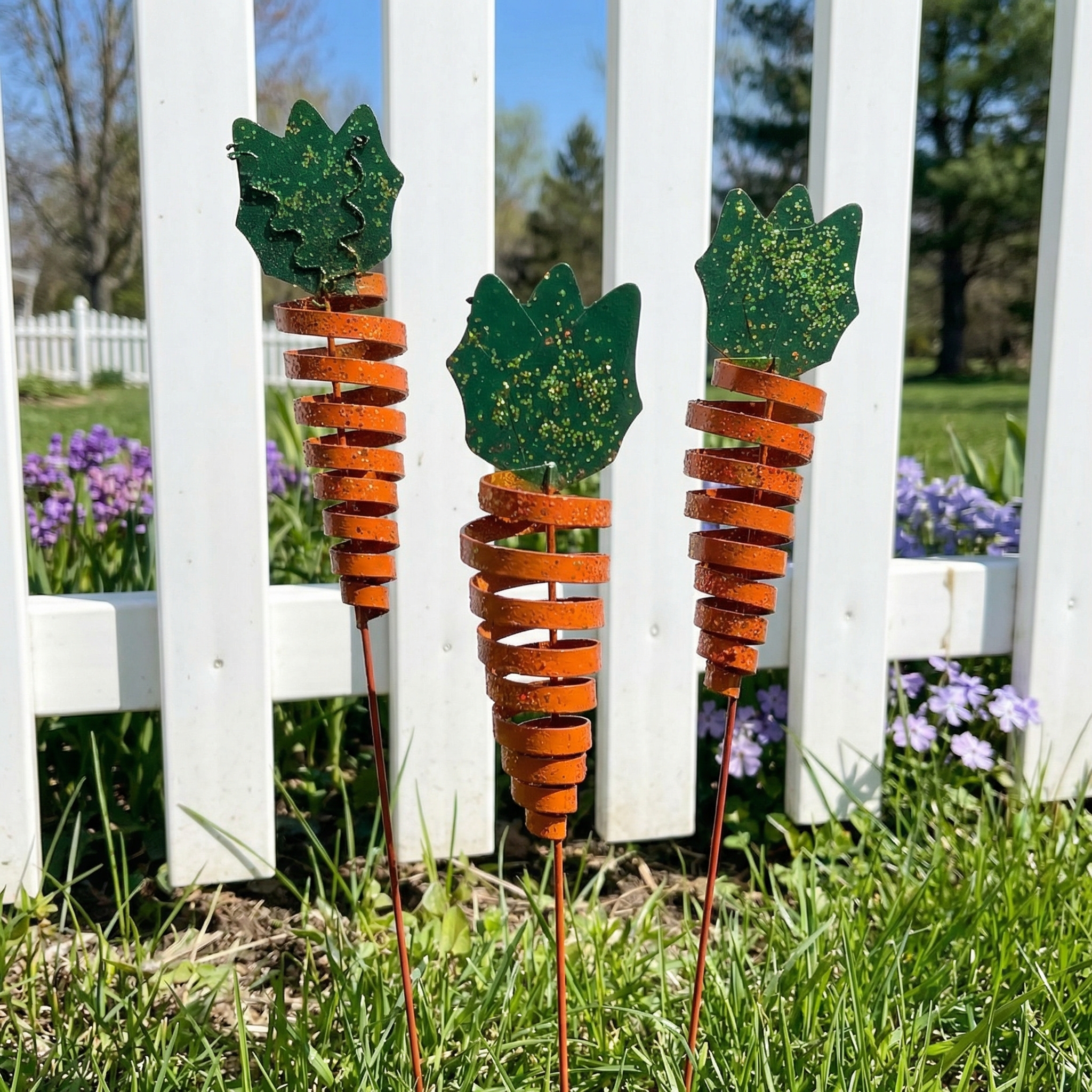 Glittery Metal Carrot Yard Stake, 20" Tall – Easter Garden Stake for Outdoor Lawn, Planter & Flower Bed Decoration