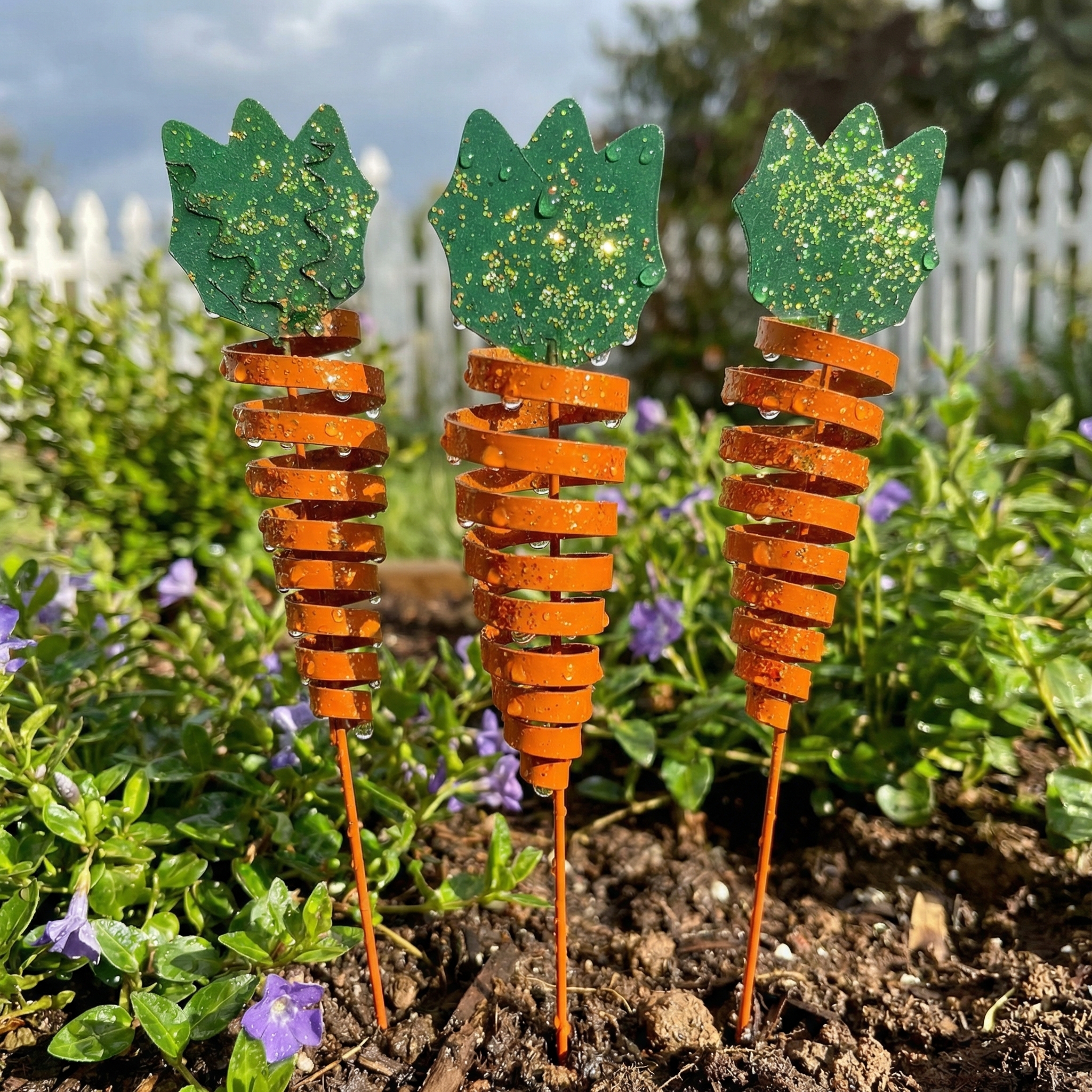 Glittery Metal Carrot Yard Stake, 20" Tall – Easter Garden Stake for Outdoor Lawn, Planter & Flower Bed Decoration