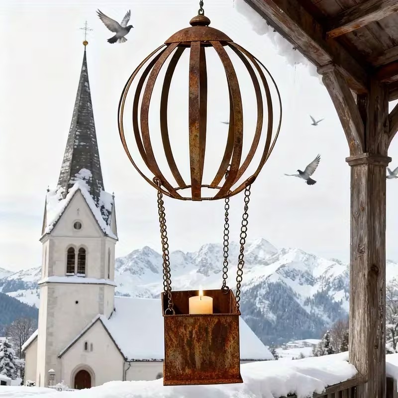 Rusty Metal Hot Air Balloon Hanging Basket 