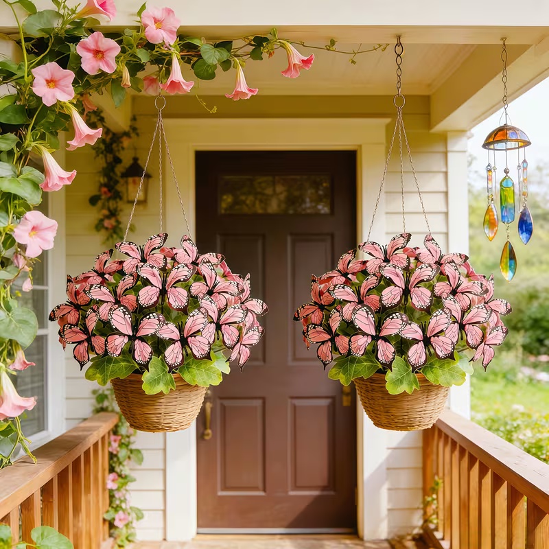 2 PCS Artificial Butterfly Floral Arrangement – Spring Home Décor