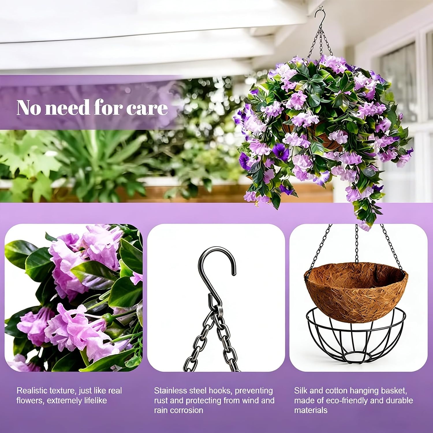Set of 2 Faux Crepe Myrtle Hanging Baskets – UV Resistant Artificial Flower Planters with Coconut Liner & Metal Chain