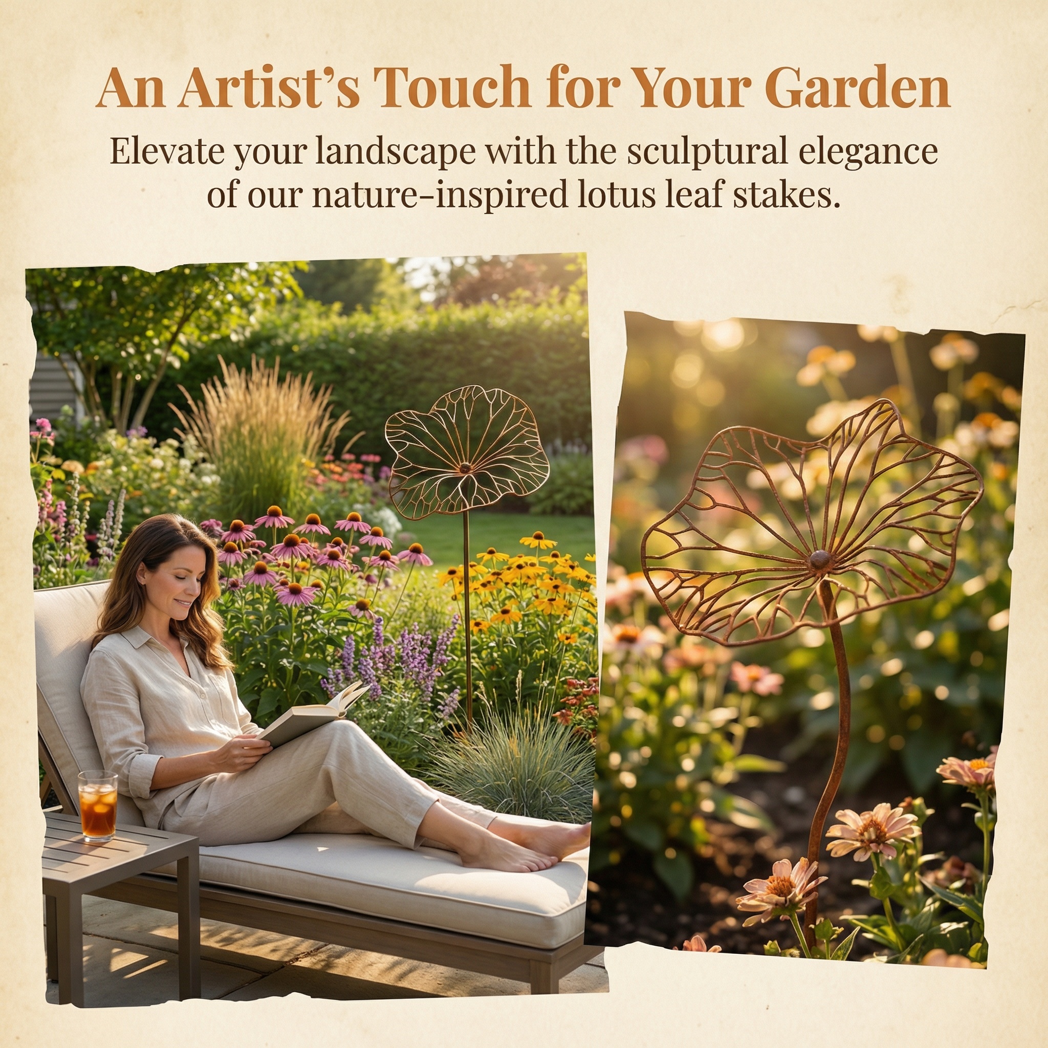 Iron Art Lotus Leaf Ground Insert with Rust-Like Finish