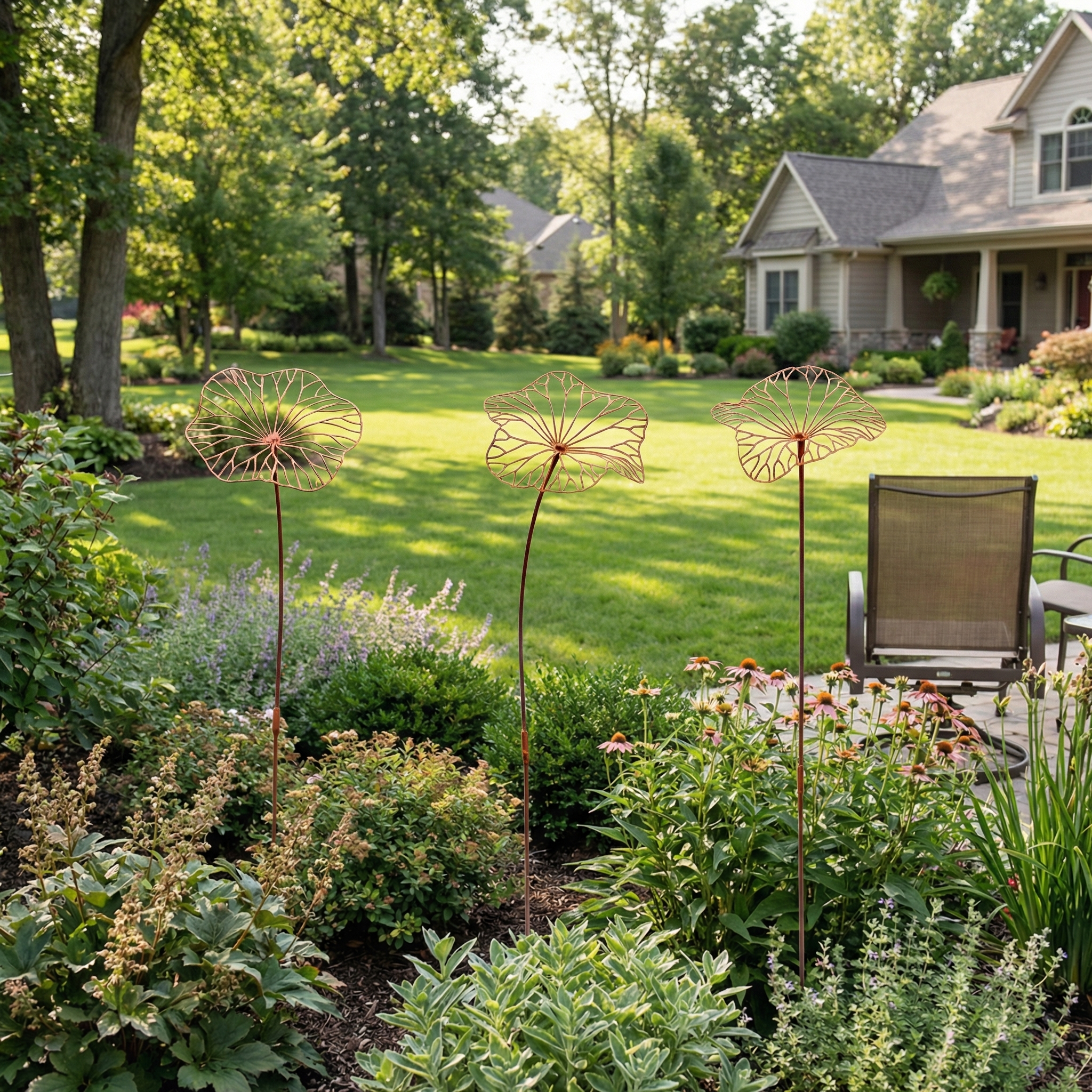 Iron Art Lotus Leaf Ground Insert with Rust-Like Finish