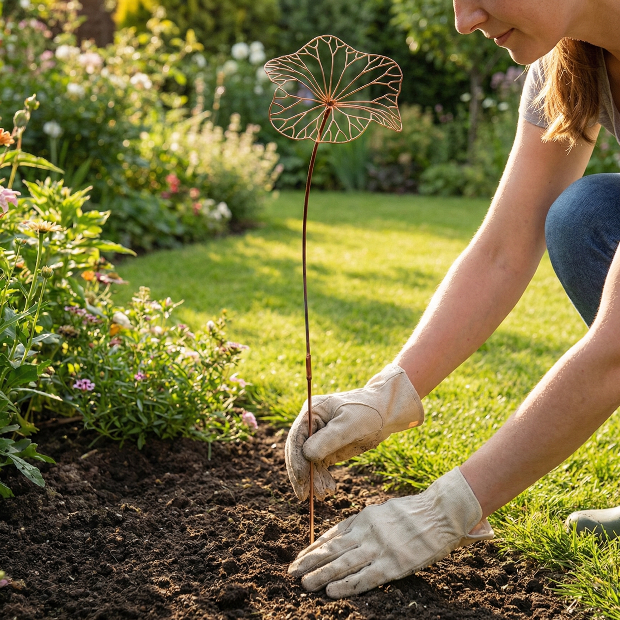 Iron Art Lotus Leaf Ground Insert with Rust-Like Finish