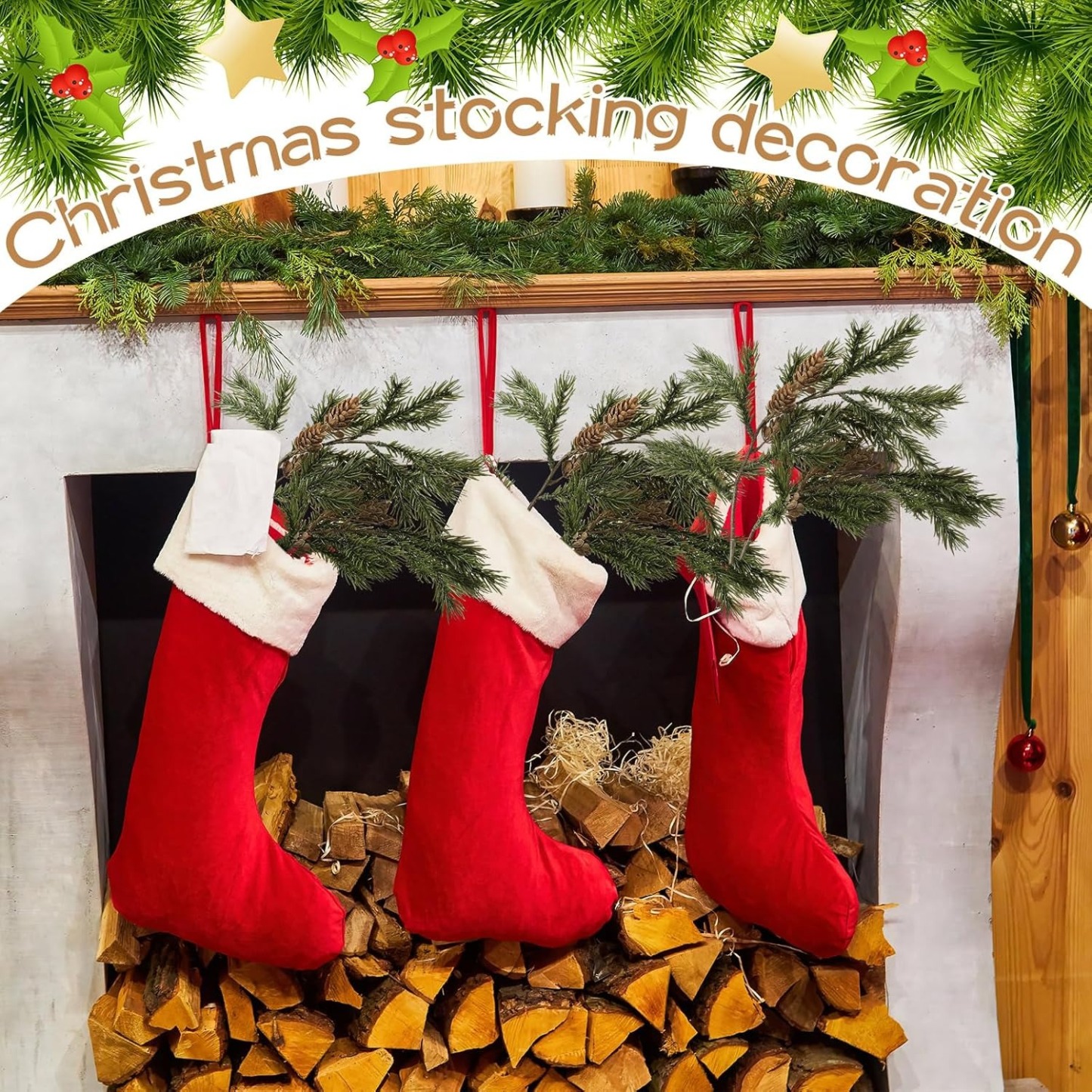 Christmas Artificial Cedar Stems with Pine Cones