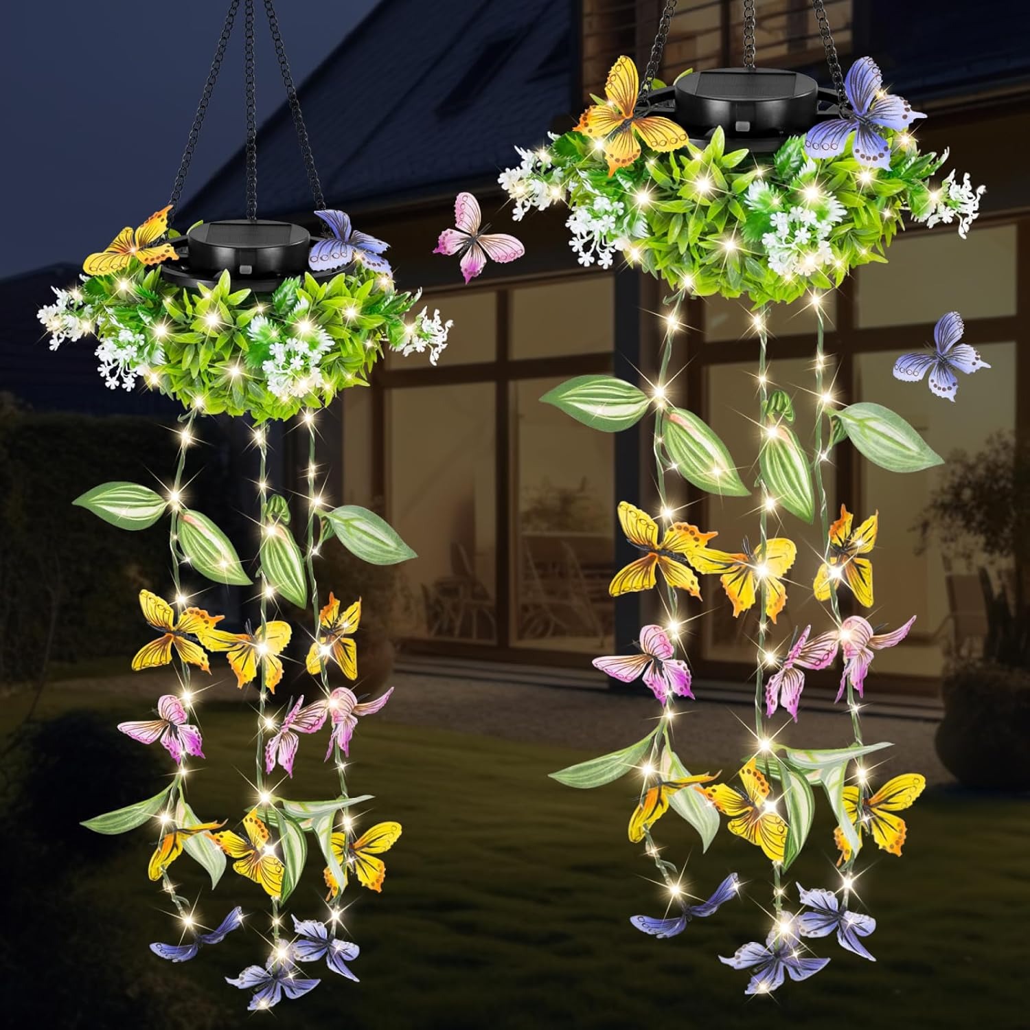 Artificial Butterfly & Flower Solar Powered Hanging Garden Lights