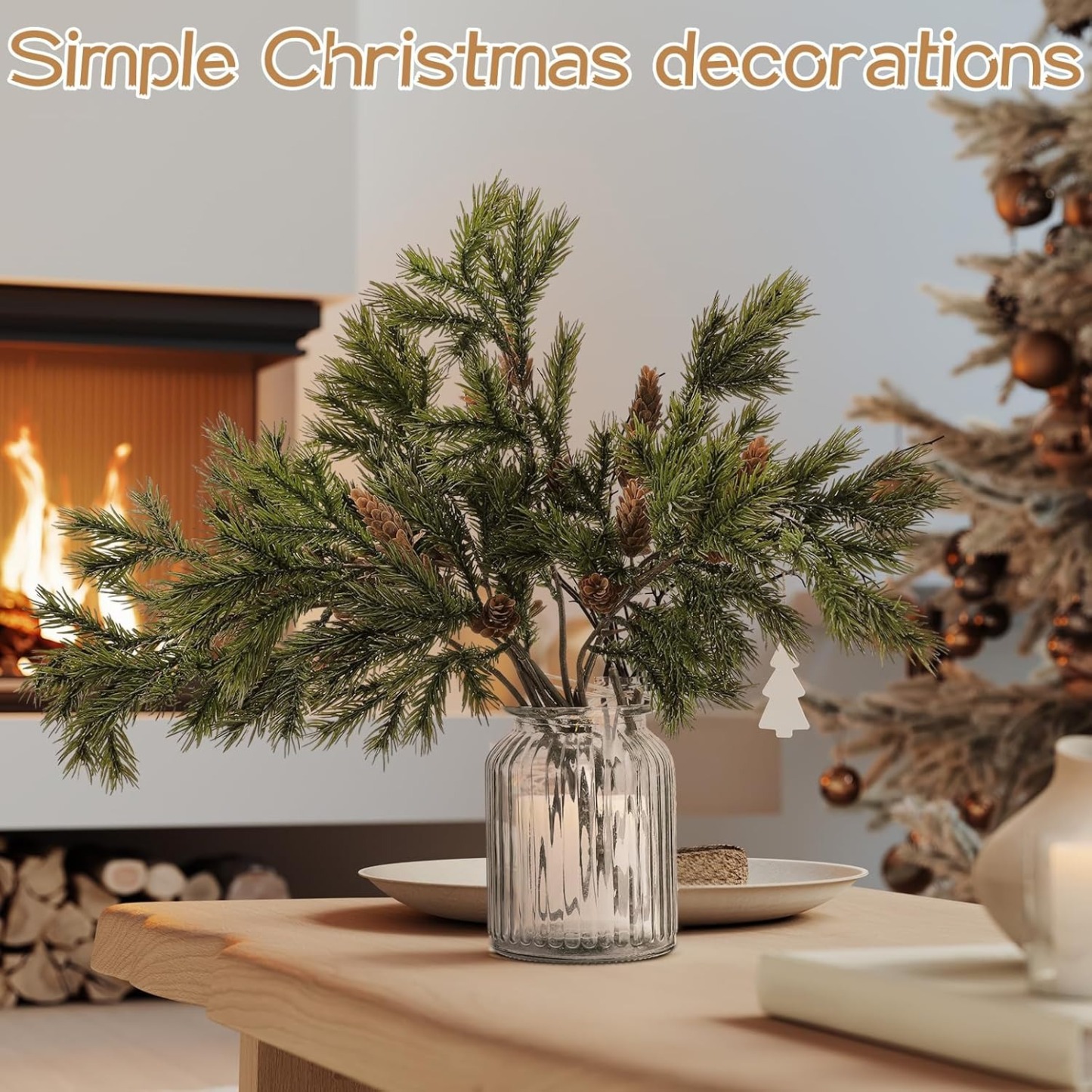 Christmas Artificial Cedar Stems with Pine Cones