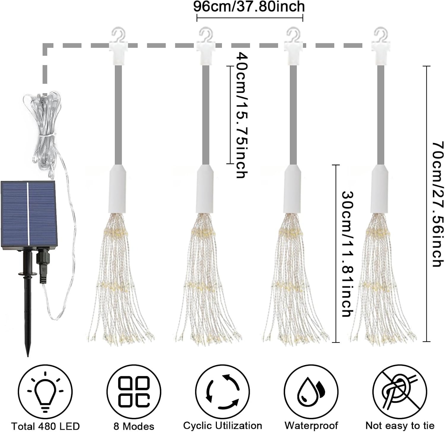 🎄2025 Christmas On Sale✨4 Pack Solar Hanging Firework Lights with 8 Modes