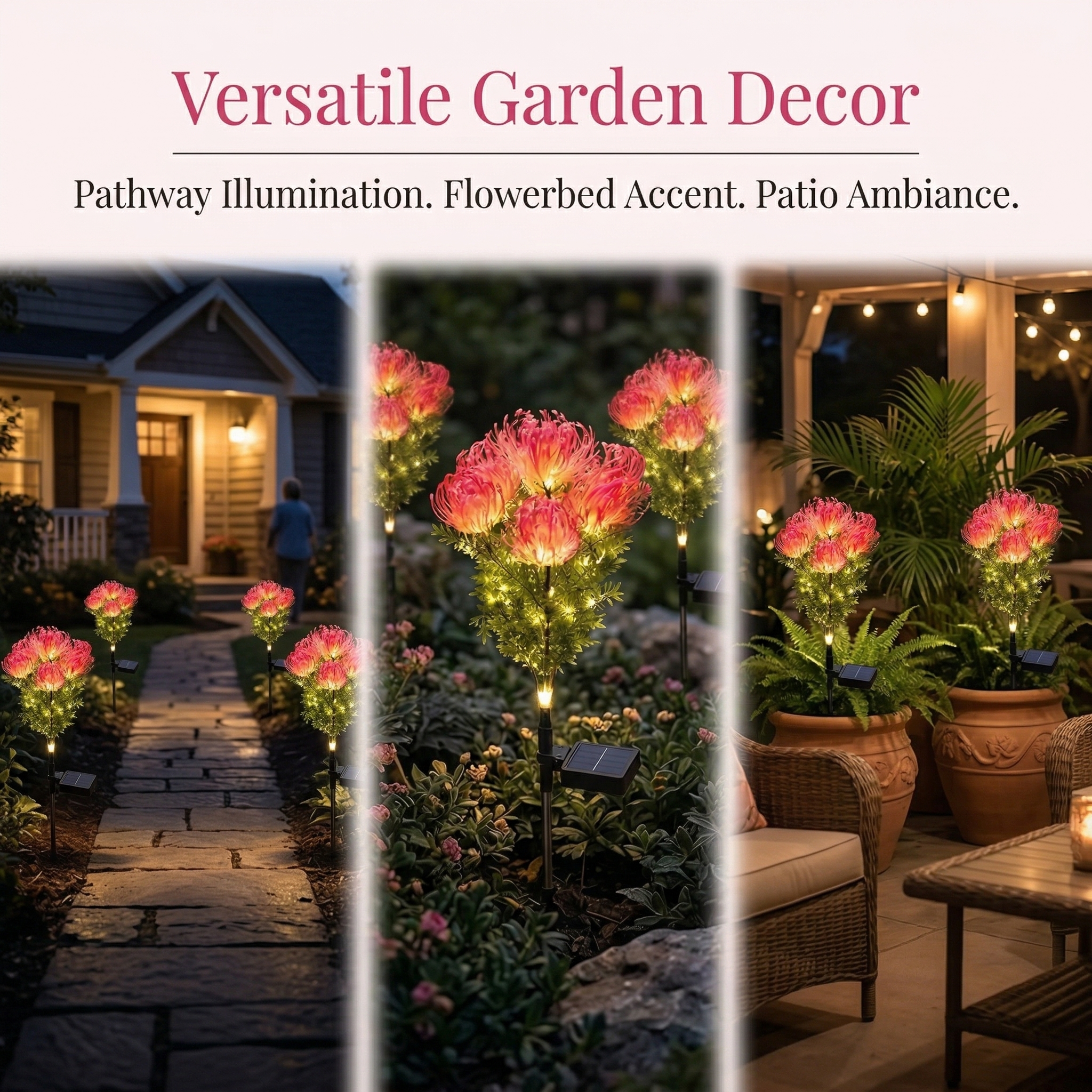 Set of  2 Outdoor Solar Lycoris Flower Garden Lights