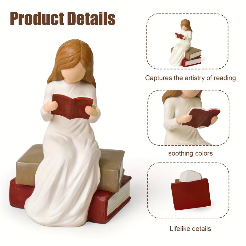Book Lover Gifts Reading Sculpture,Hand-Painted Resin Figurines Ornaments ,Bookshelf Decor for Home Office Desk