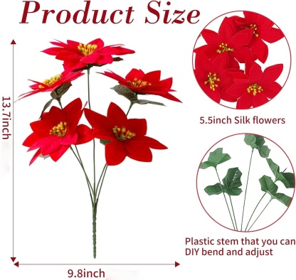 🎄Early Christmas Sale🔥4 Pack Poinsettias Artificial Christmas Flowers