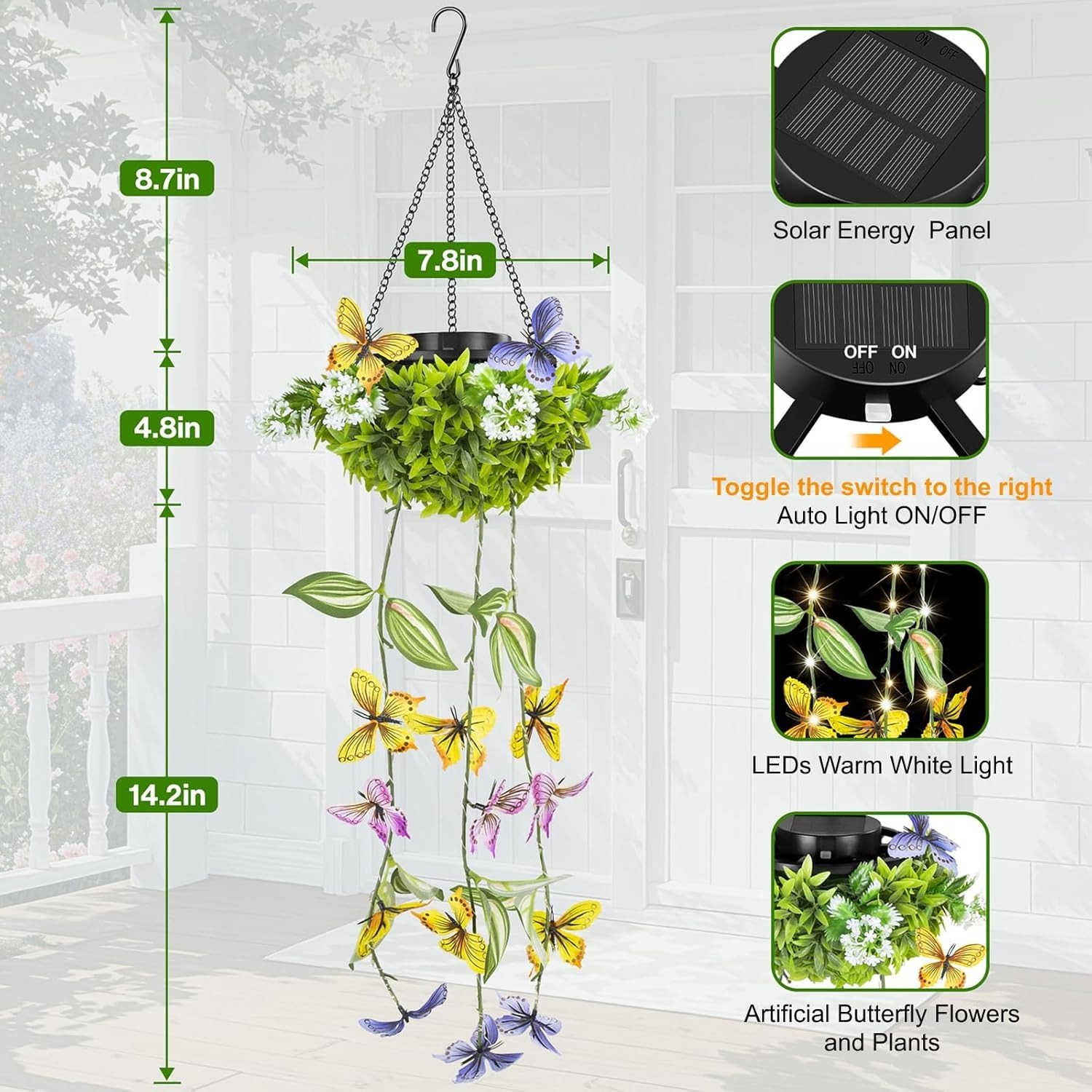 Artificial Butterfly & Flower Solar Powered Hanging Garden Lights