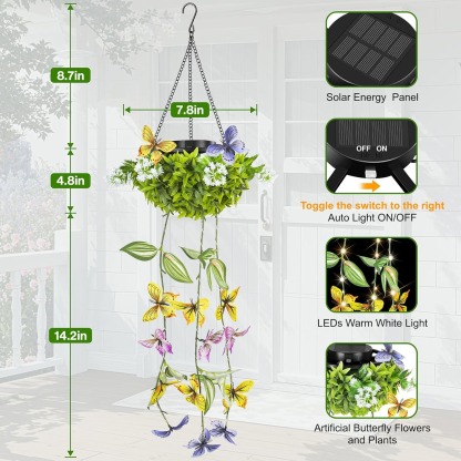 Artificial Butterfly & Flower Solar Powered Hanging Garden Lights