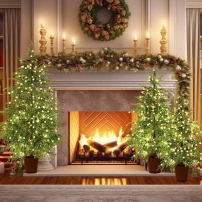 🎄Early Christmas Sale🔥Pre-lit Twinkle Christmas Realistic Artificial Trees with Woven Basket Base