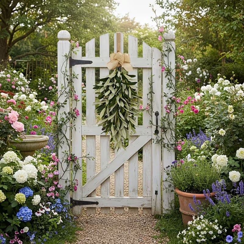 Artificial Olive Swag with Greenery Leaves and Burlap Bow