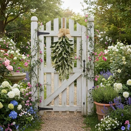 Artificial Olive Swag with Greenery Leaves and Burlap Bow