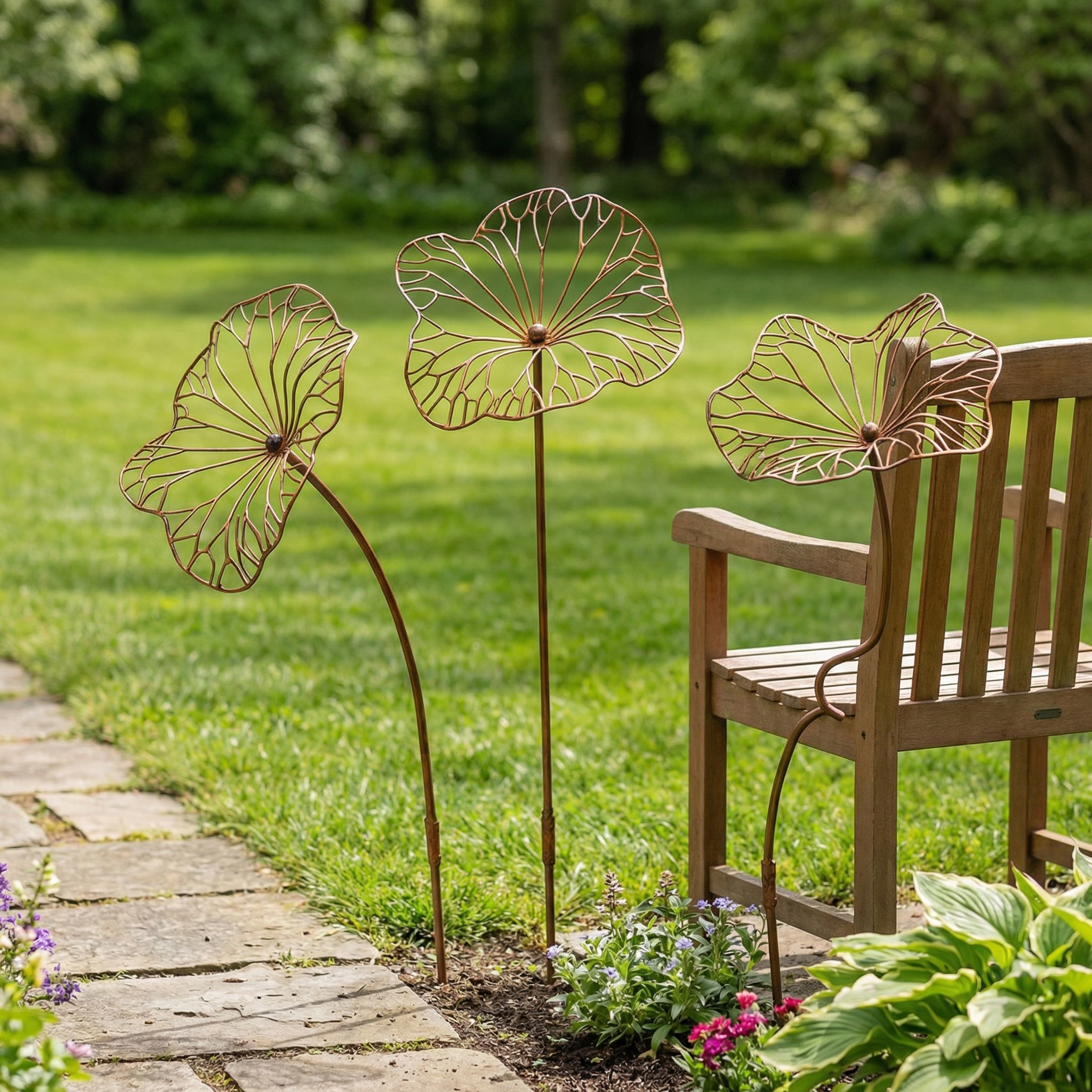 Iron Art Lotus Leaf Ground Insert with Rust-Like Finish