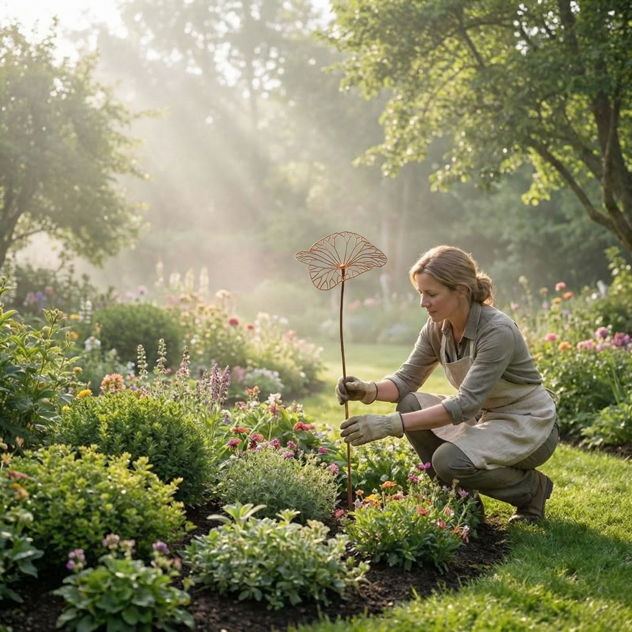 Iron Art Lotus Leaf Ground Insert with Rust-Like Finish