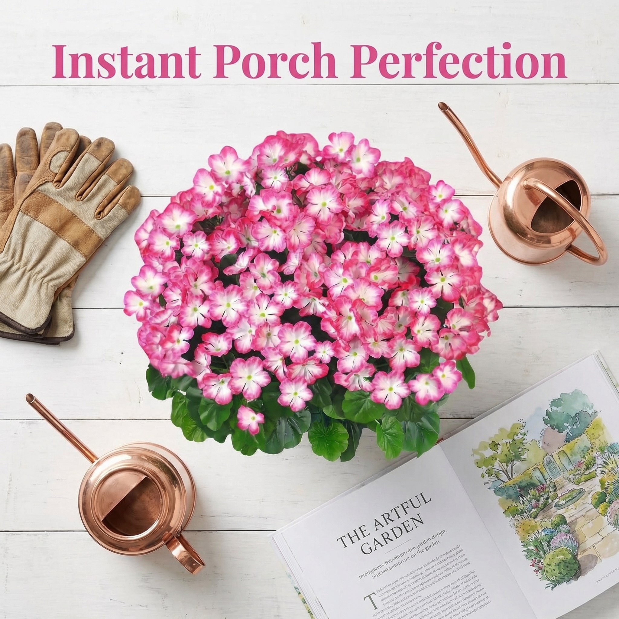 Artificial Geranium Bush – 20 Inch Outdoor Potted Artificial Plant for Front Porch