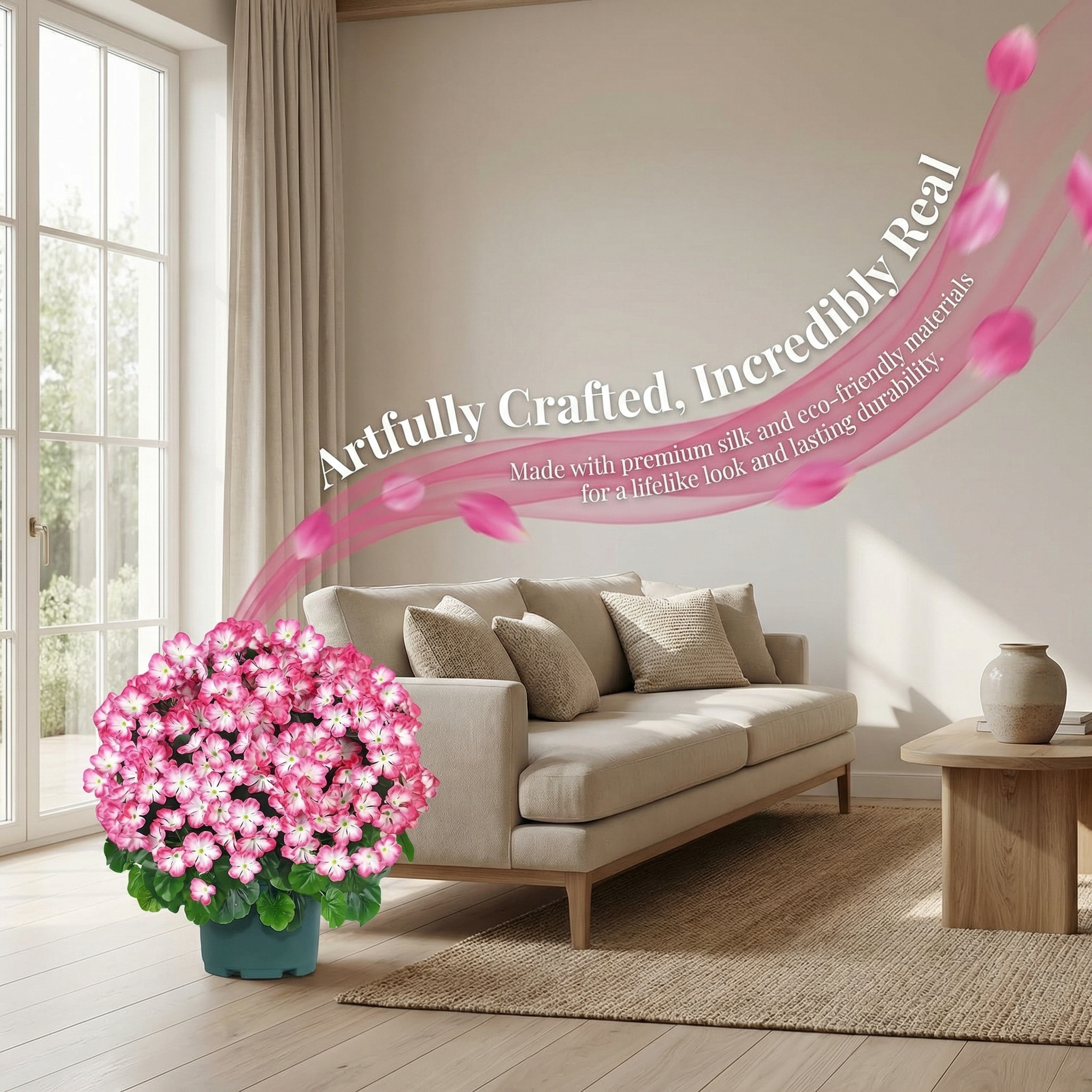 Artificial Geranium Bush – 20 Inch Outdoor Potted Artificial Plant for Front Porch