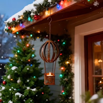 Rusty Metal Hot Air Balloon Hanging Basket 
