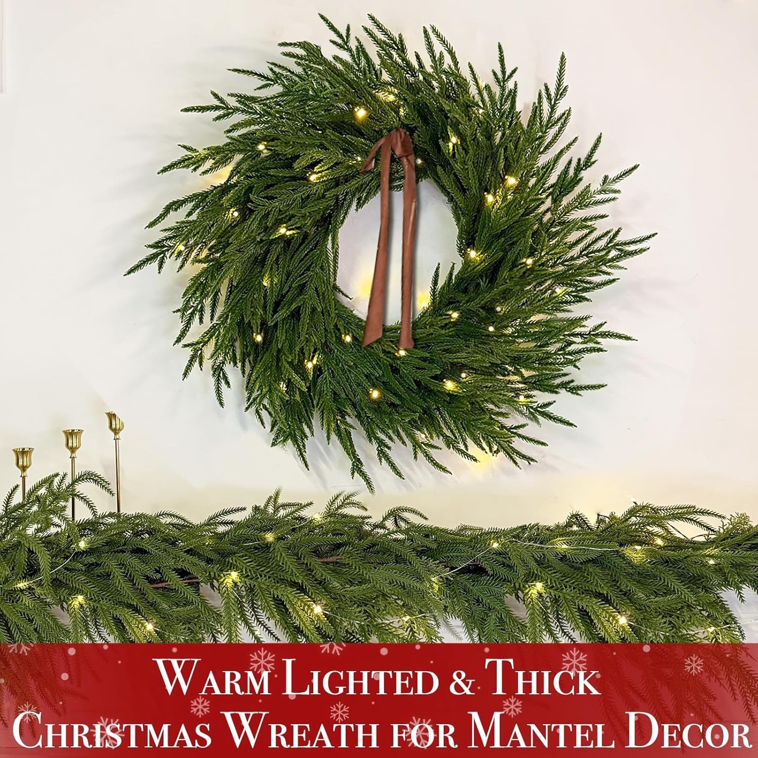 🎄Early Christmas Sale🔥Lighted Norfolk Pine Wreath, Timer and 8 Modes