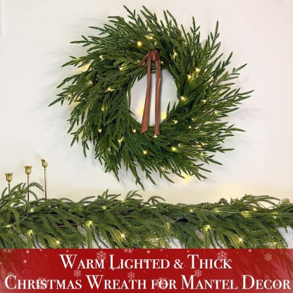 🎄Early Christmas Sale🔥Lighted Norfolk Pine Wreath, Timer and 8 Modes