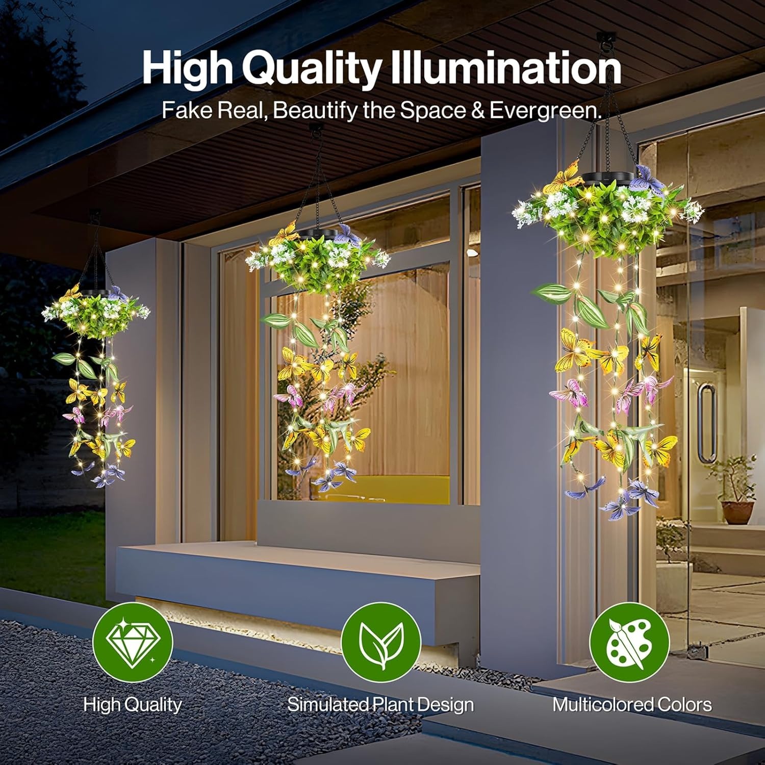 Artificial Butterfly & Flower Solar Powered Hanging Garden Lights