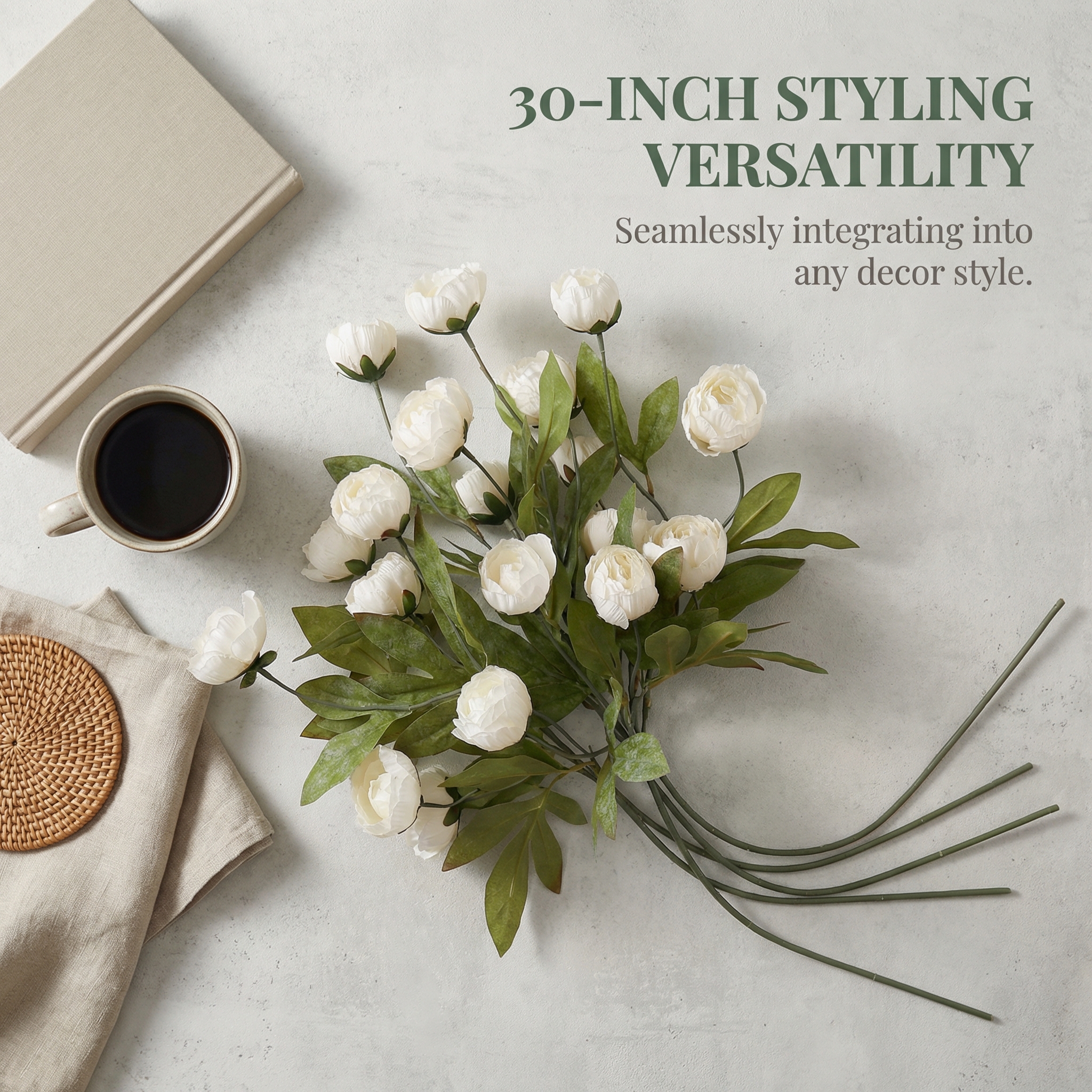 5 PCS Faux Silk Peony Artificial Flowers 