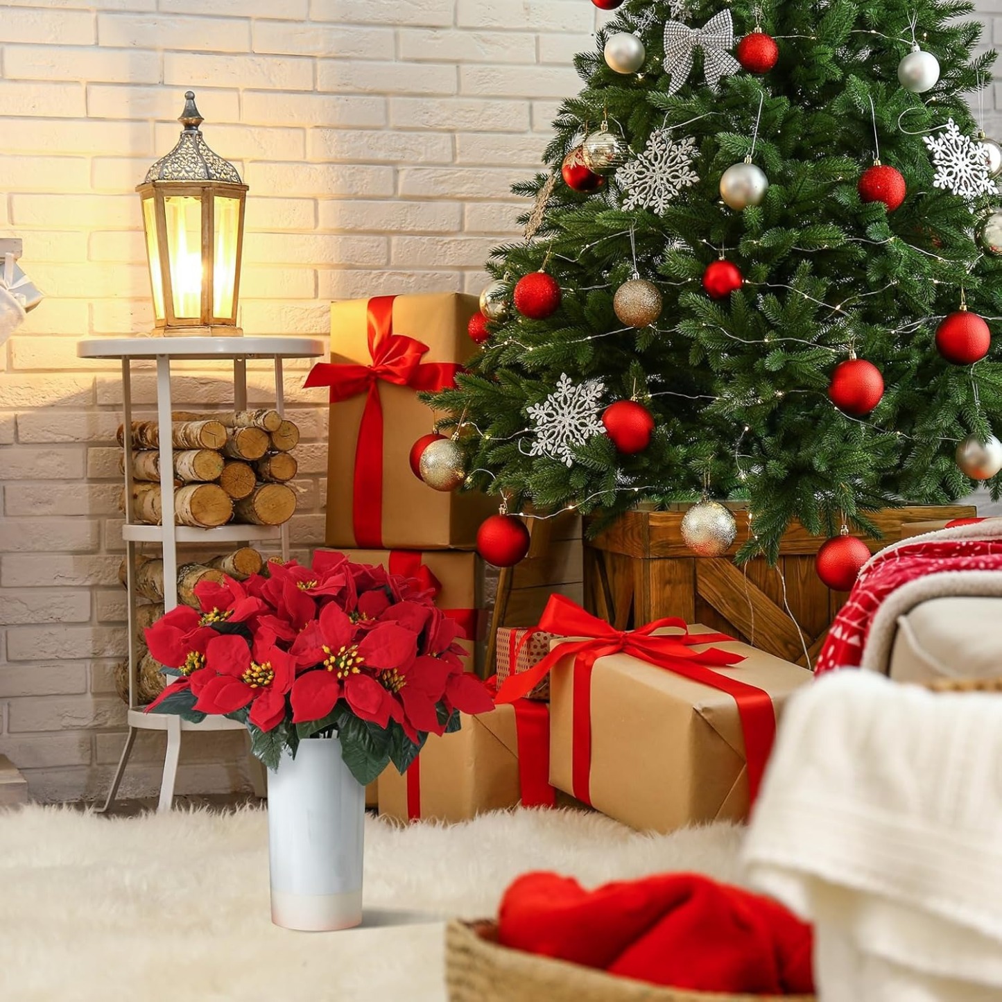 🎄Early Christmas Sale🔥4 Pack Poinsettias Artificial Christmas Flowers