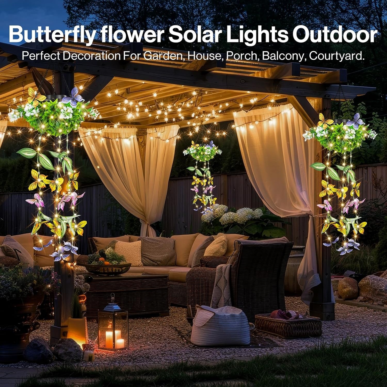 Artificial Butterfly & Flower Solar Powered Hanging Garden Lights
