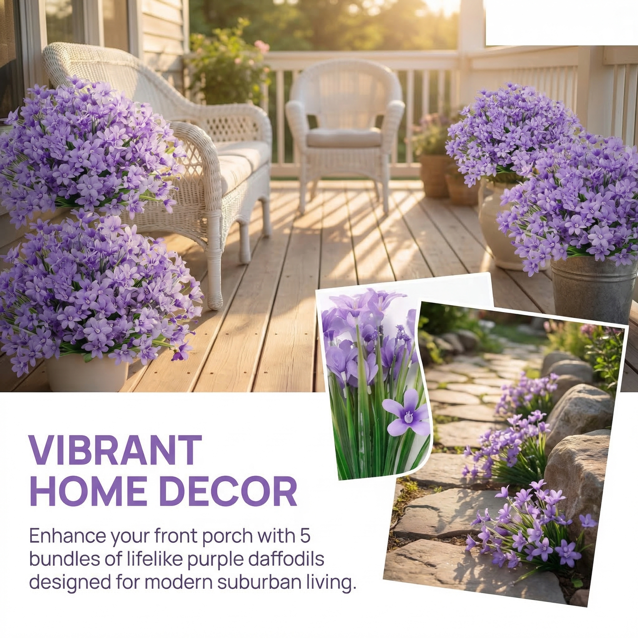 Bring instant spring charm to your space with these beautifully crafted artificial daffodil bouquets. Designed with vibrant colors and delicate petal details, each bundle looks incredibly real—without the need for watering or maintenance.  Whether placed 