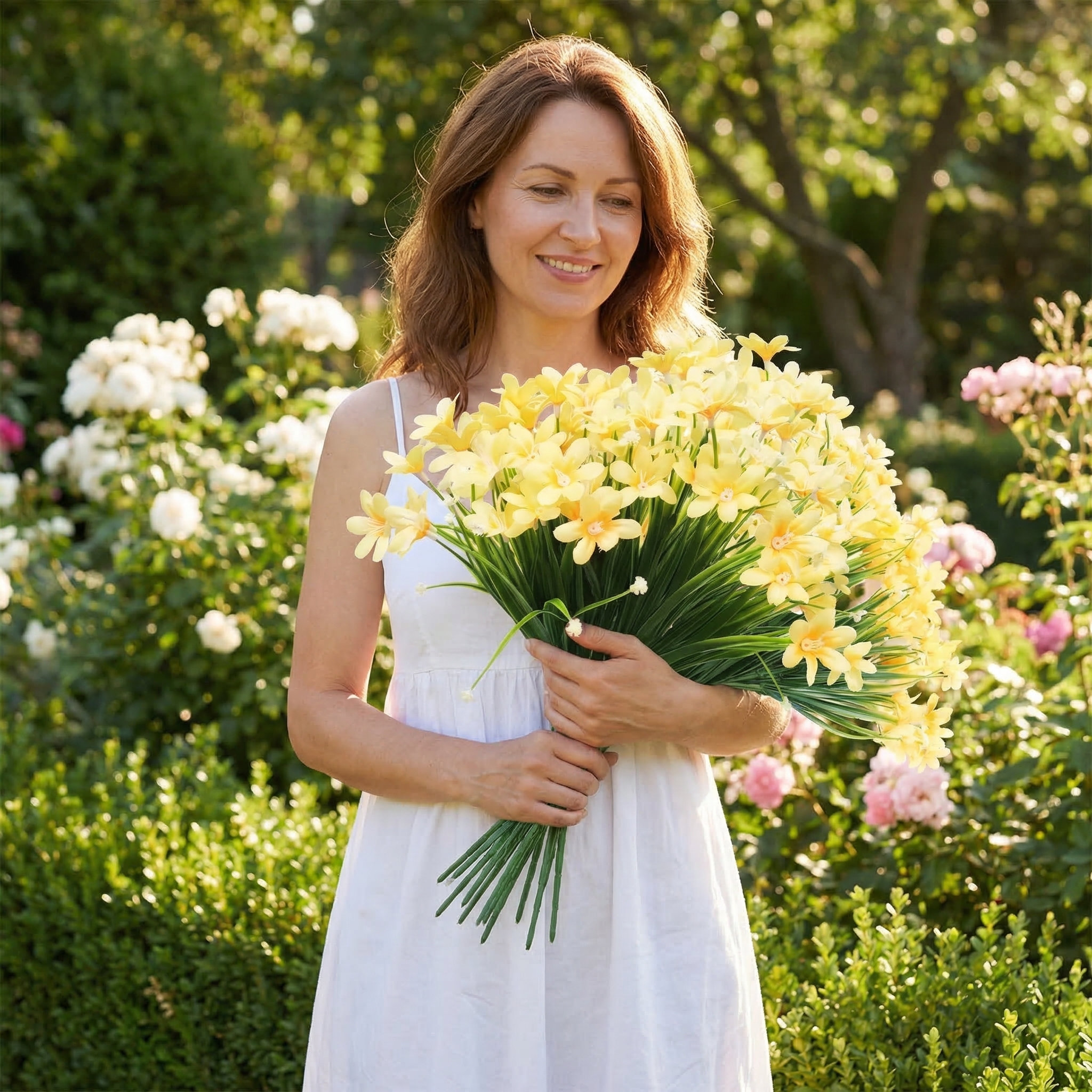 Bring instant spring charm to your space with these beautifully crafted artificial daffodil bouquets. Designed with vibrant colors and delicate petal details, each bundle looks incredibly real—without the need for watering or maintenance.  Whether placed 