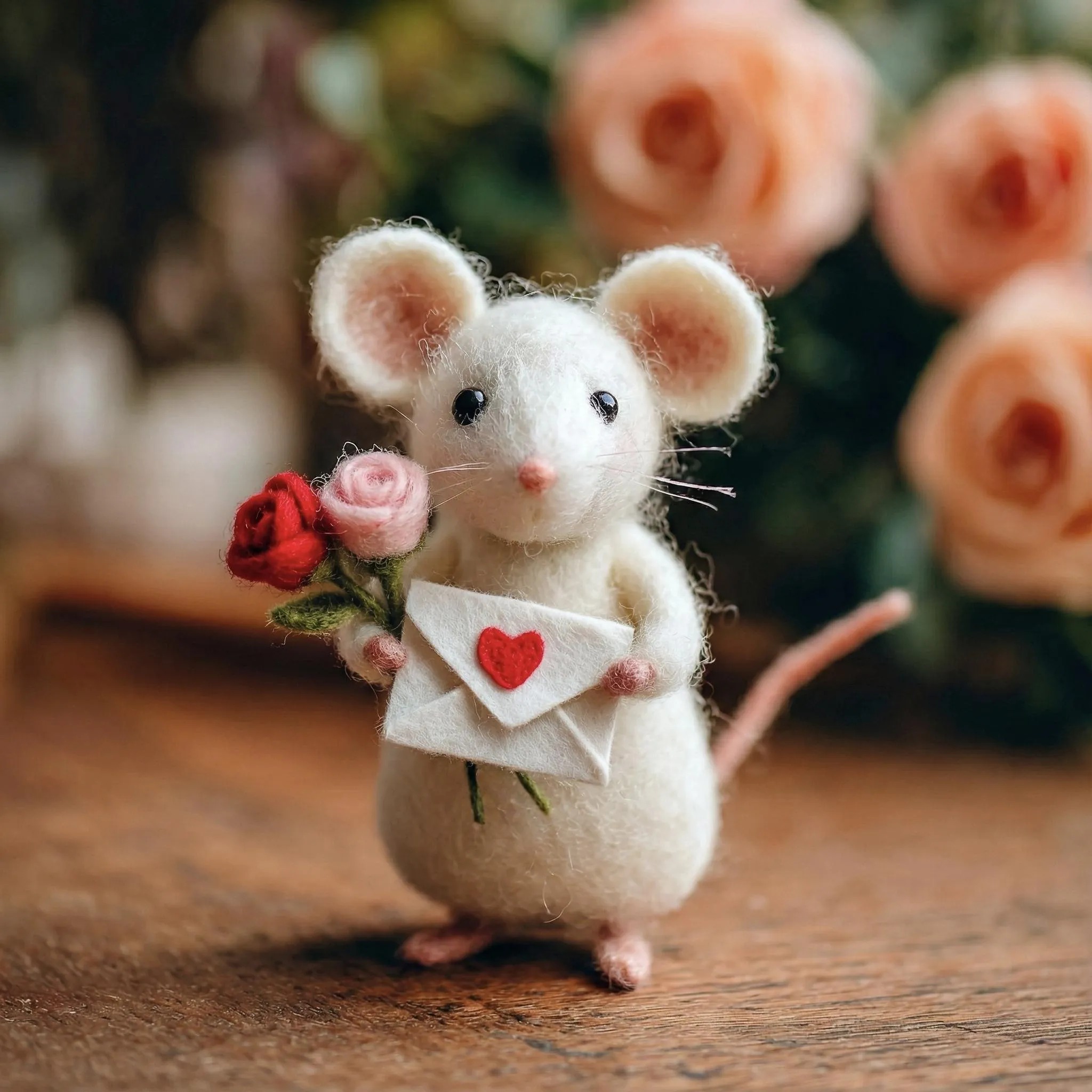 Handmade Needle Felted Mouse ,Valentine's Day Gift