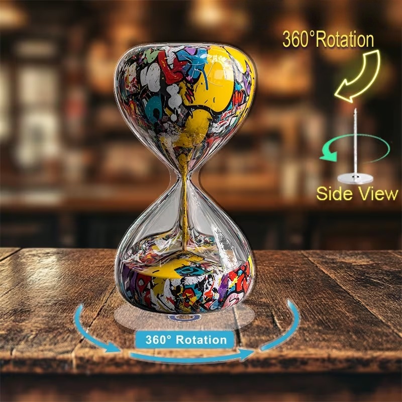 360° Rotating Acrylic Sand Timer with Graffiti Style Color Change
