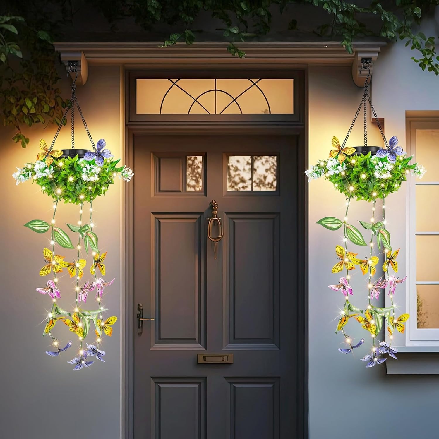 Artificial Butterfly & Flower Solar Powered Hanging Garden Lights