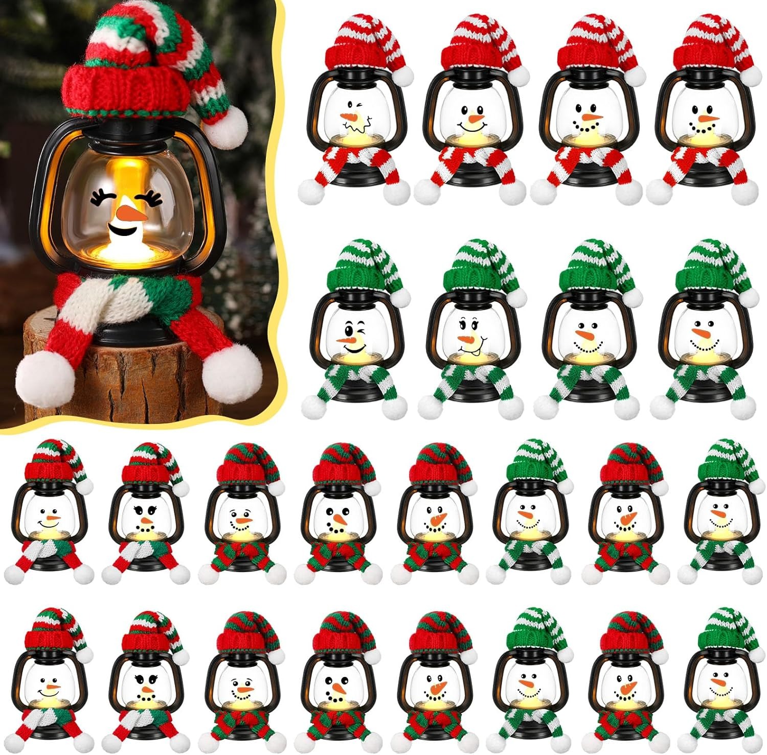 🎄Early Christmas Sale⛄4 PCS Mini Snowman Lantern with Hats and Scarves