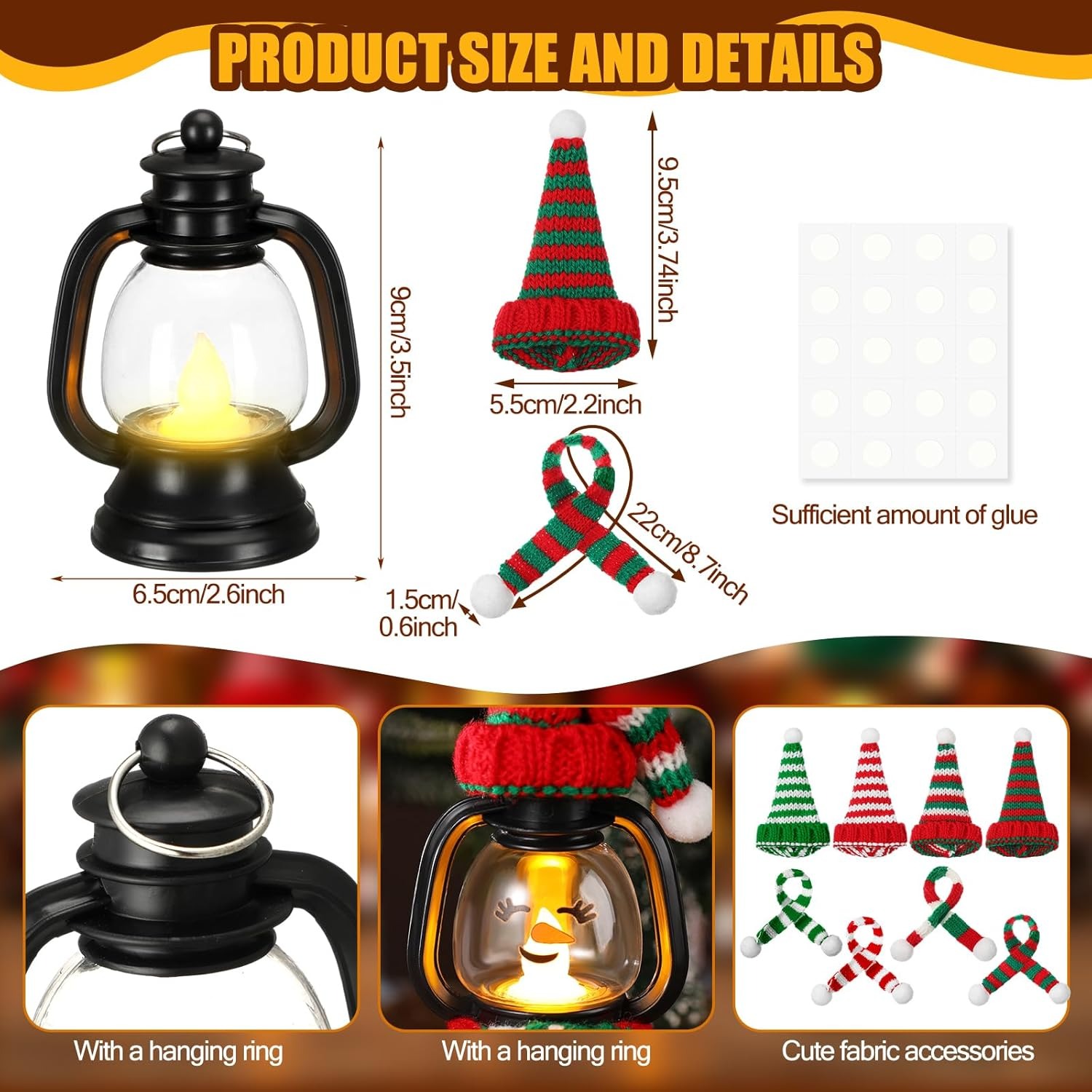 🎄Early Christmas Sale⛄4 PCS Mini Snowman Lantern with Hats and Scarves