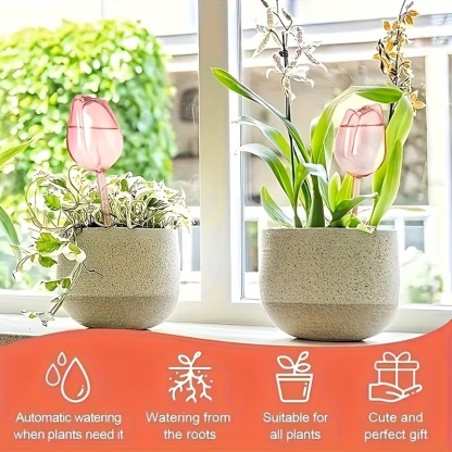 Tulip-Shaped Plant Watering Globes with Narrow Nozzle Slow-Drip Design