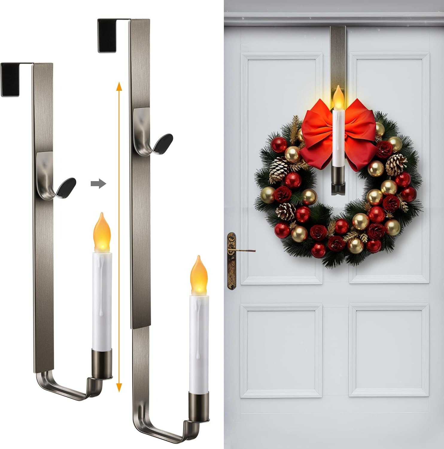 🎄2025 Christmas On Sale✨ Christmas Wreath Hangers for Front Door with Candle Holder