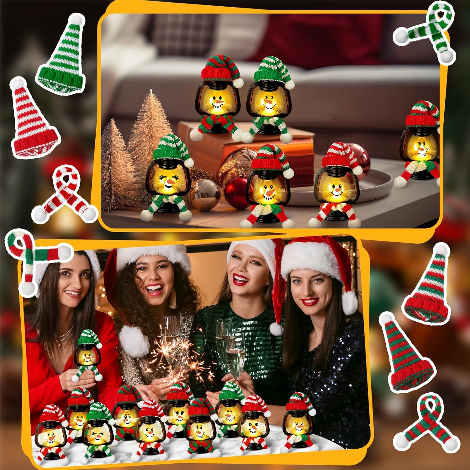 🎄Early Christmas Sale⛄4 PCS Mini Snowman Lantern with Hats and Scarves