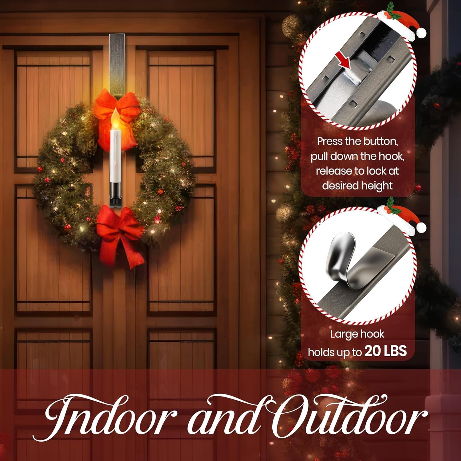 🎄2025 Christmas On Sale✨ Christmas Wreath Hangers for Front Door with Candle Holder