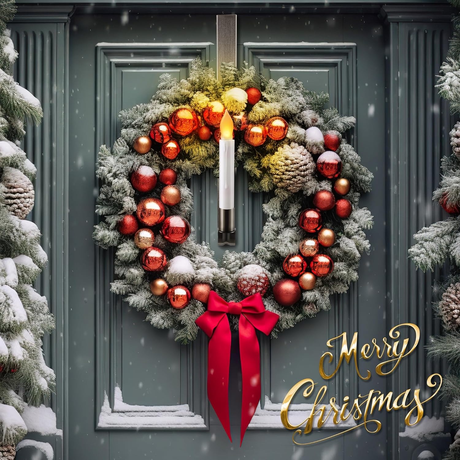 🎄2025 Christmas On Sale✨ Christmas Wreath Hangers for Front Door with Candle Holder