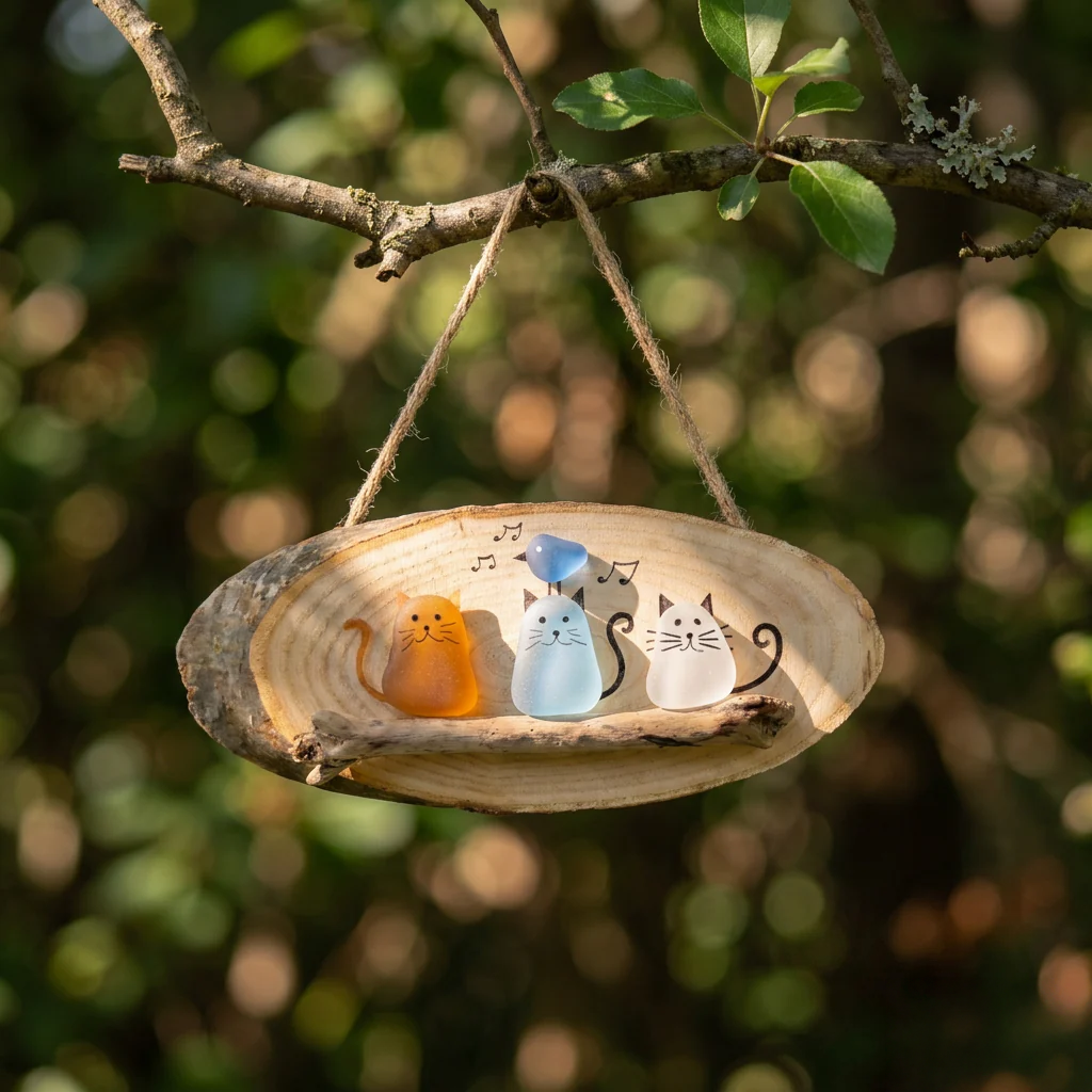 Handmade Sea Glass Cat Wall Hanging