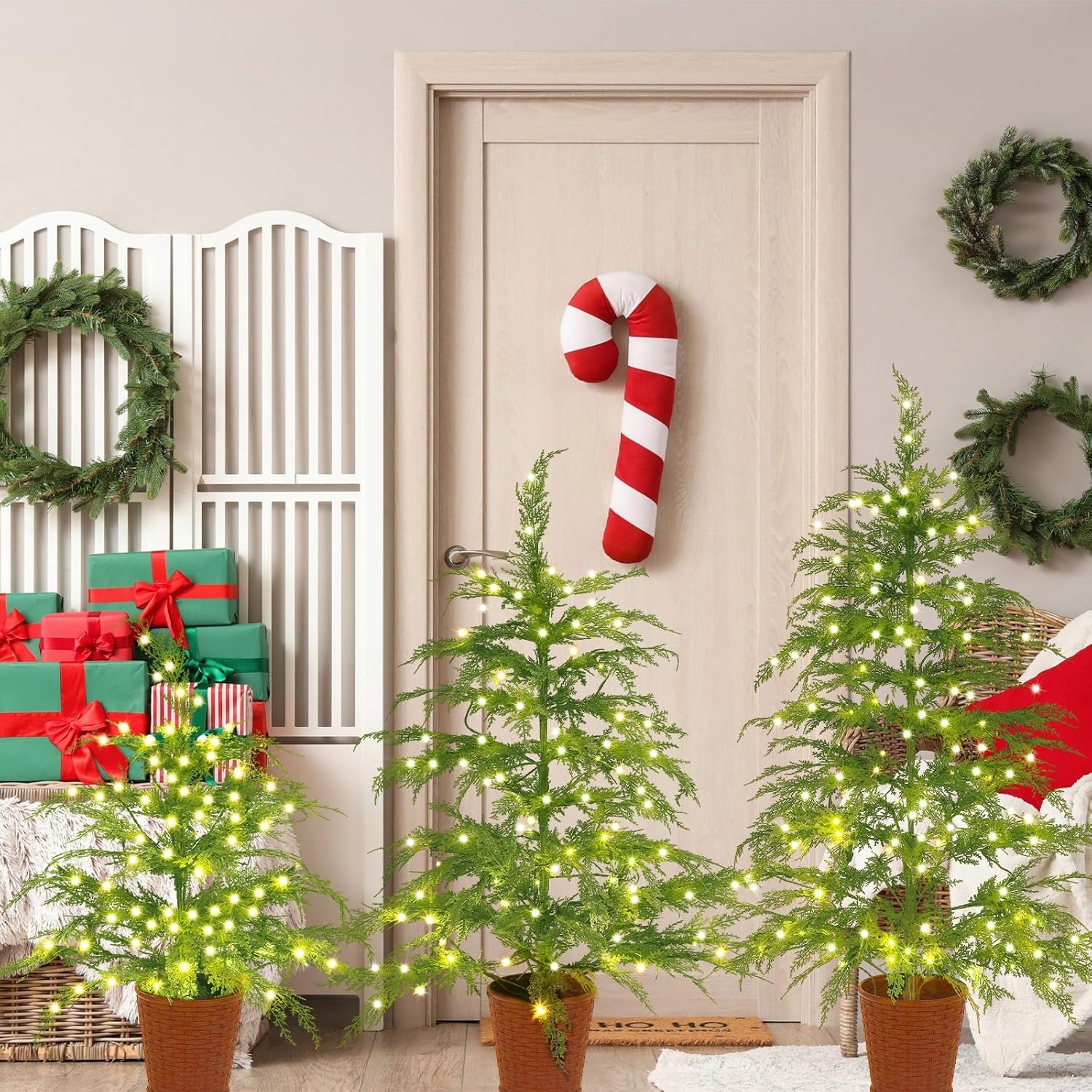 🎄Early Christmas Sale🔥Pre-lit Twinkle Christmas Realistic Artificial Trees with Woven Basket Base