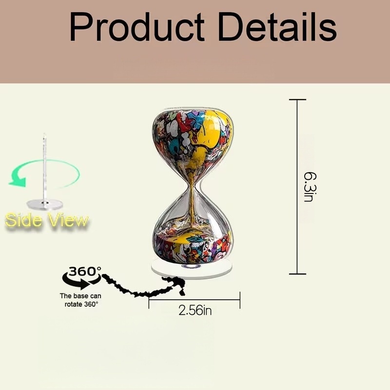360° Rotating Acrylic Sand Timer with Graffiti Style Color Change